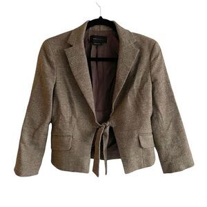 Bcbgmaxazria Wool Tie Front Cropped Blazer Brown XS